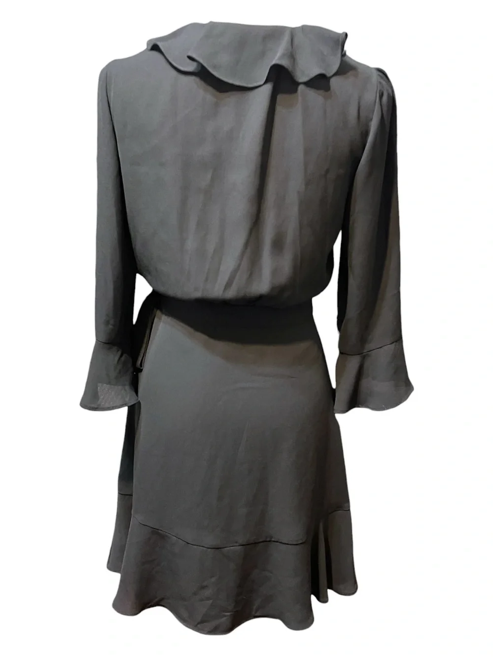 Marella Black Lightweight Ruffle Faux Wrap 3/4 Sleeve Mini Cocktail Dress Size 4